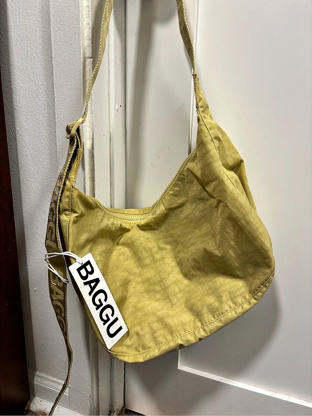 BAGGU Medium Nylon Crescent Bag Shoulder Bag in Yellow